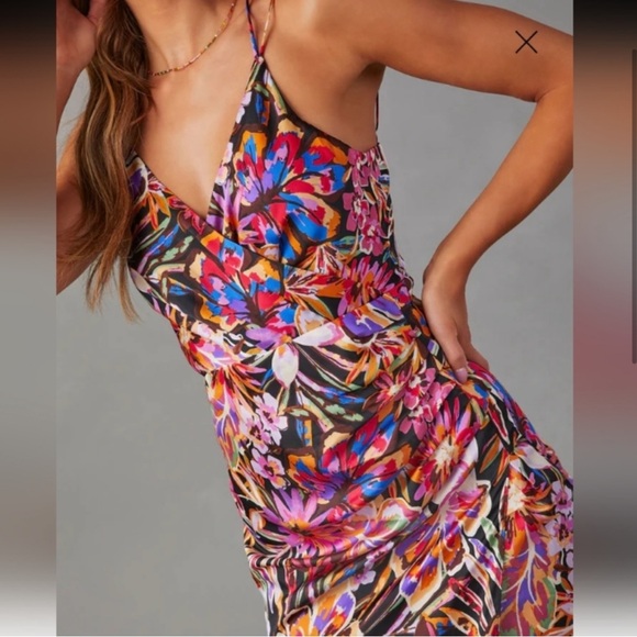 Vici Satin Pleated Wrap Midi Dress - Picture 2 of 8